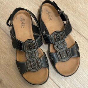 Clarks Collection Women’s Leisa Black Leather Slingback Sandals Sz 8.5 39.5